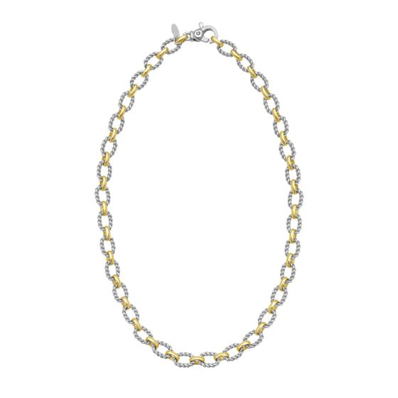 Sterling Silver And 18K Yellow Gold Alternating Oval Link Italian Cable Chain Necklace 18
