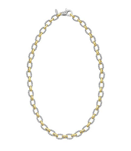 Sterling Silver And 18K Yellow Gold Alternating Oval Link Italian Cable Chain Necklace 18"
