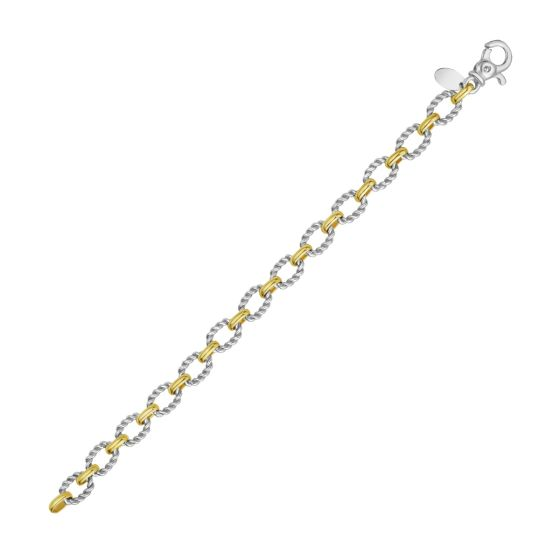 Sterling Silver And 18K Yellow Gold Alternating Oval Link Italian Cable Chain Necklace 18
