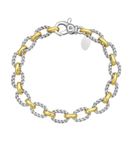 Sterling Silver And 18K Yellow Gold Alternating Oval Link Italian Cable Chain Bracelet 7.25"