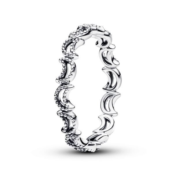 Pandora Beaded Crescent Moon Ring Size 6
