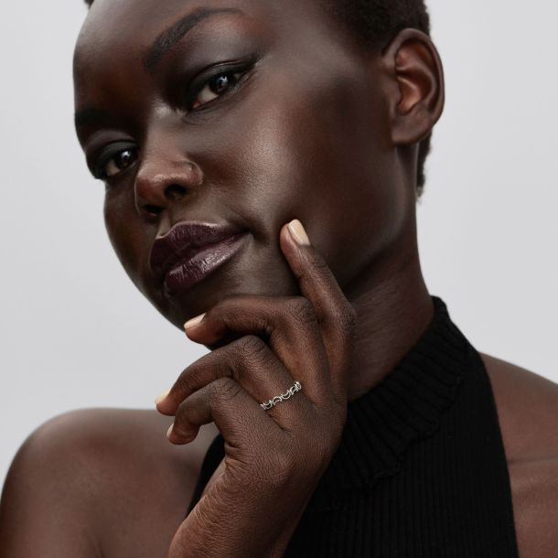 Pandora Beaded Crescent Moon Ring Size 7.5