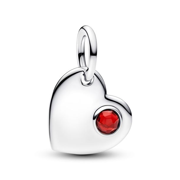 Pandora Moments Silver Janaury Engravable Heart Red Stone Dangle Charm