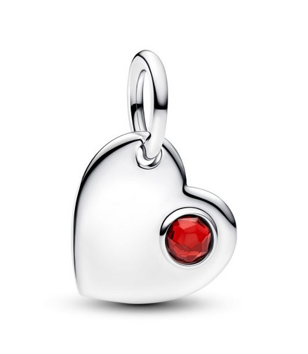 Pandora Moments Silver Janaury Engravable Heart Red Stone Dangle Charm