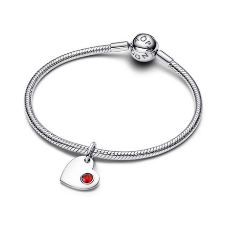 Pandora Moments Silver Janaury Engravable Heart Red Stone Dangle Charm