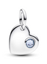 Pandora Moments Silver March Engravable Heart Aqua Blue Stone Dangle Charm
