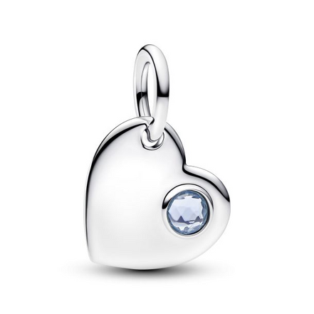 Pandora Moments Silver March Engravable Heart Aqua Blue Stone Dangle Charm