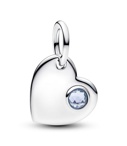 Pandora Moments Silver March Engravable Heart Aqua Blue Stone Dangle Charm