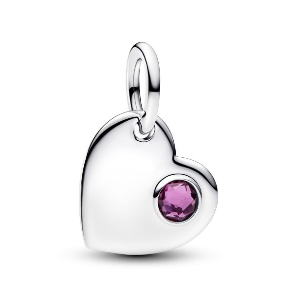 Pandora Moments Silver February Engravable Heart Purple Stone Dangle Charm