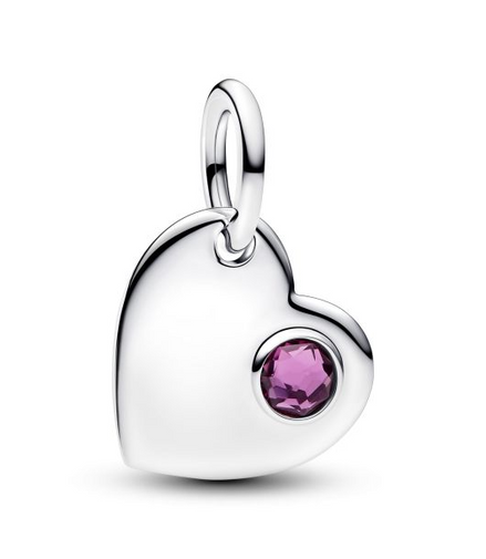 Pandora Moments Silver February Engravable Heart Purple Stone Dangle Charm