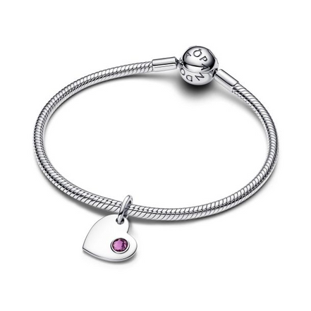 Pandora Moments Silver February Engravable Heart Purple Stone Dangle Charm