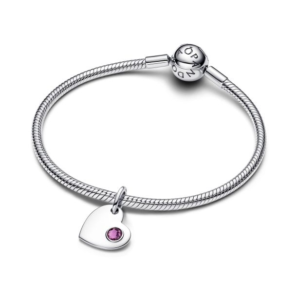 Pandora Moments Silver February Engravable Heart Purple Stone Dangle Charm