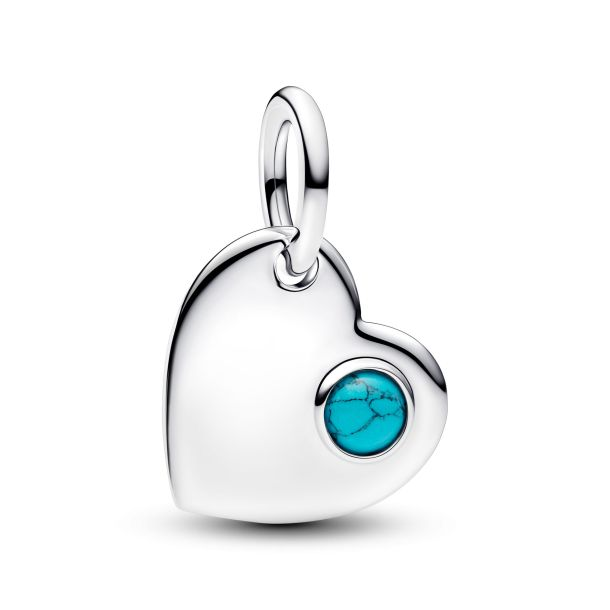 Pandora Moments Silver December Engravable Heart Turquoise Blue Stone Dangle Charm