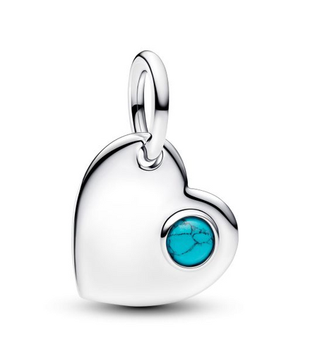 Pandora Moments Silver December Engravable Heart Turquoise Blue Stone Dangle Charm