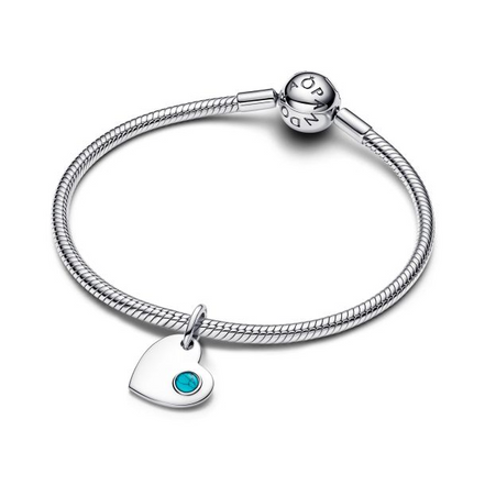 Pandora Moments Silver December Engravable Heart Turquoise Blue Stone Dangle Charm