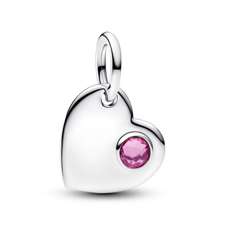Pandora Moments Silver October Engravable Heart Pink Stone Dangle Charm