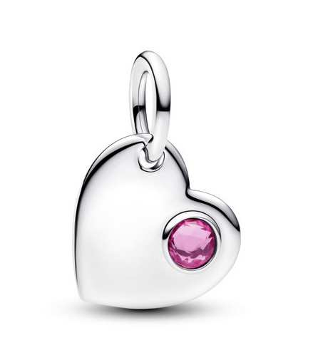 Pandora Moments Silver October Engravable Heart Pink Stone Dangle Charm