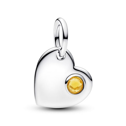 Pandora Moments Silver November Engravable Heart Honey Stone Dangle Charm