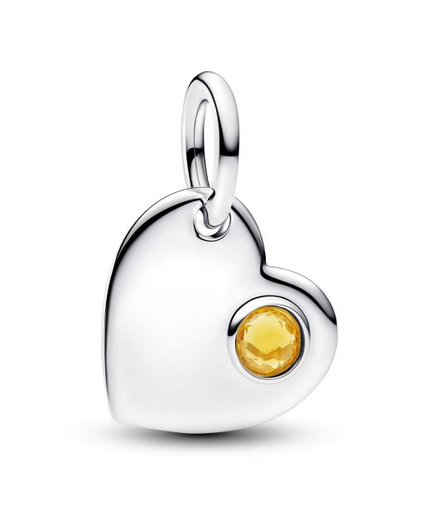 Pandora Moments Silver November Engravable Heart Honey Stone Dangle Charm