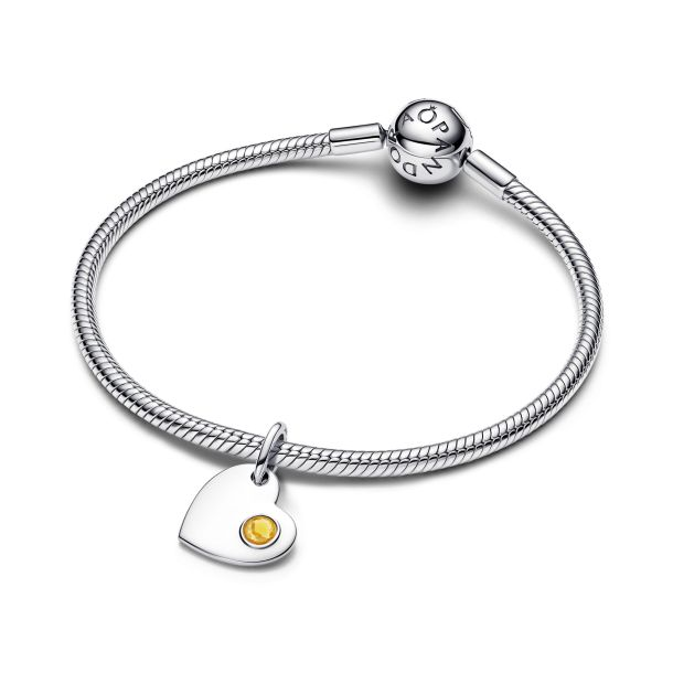 Pandora Moments Silver November Engravable Heart Honey Stone Dangle Charm