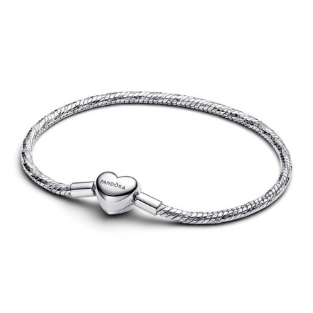 Pandora Moments Faceted Snake Chain Bracelet With Engravable Heart Clasp Size 18