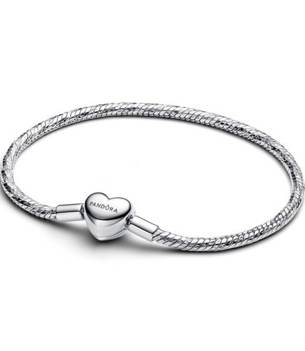 Pandora Moments Silver Heart Clasp Faceted Snake Chain Bracelet Size 19