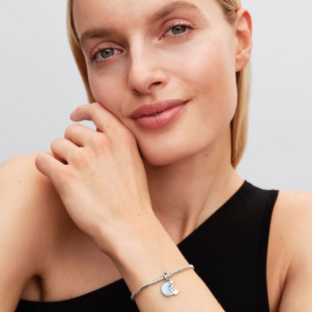 Pandora Moments Silver Crescent Moon Double Dangle Charm