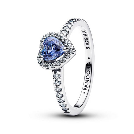Pandora Sparkling Blue Elevated Heart Ring Size 6