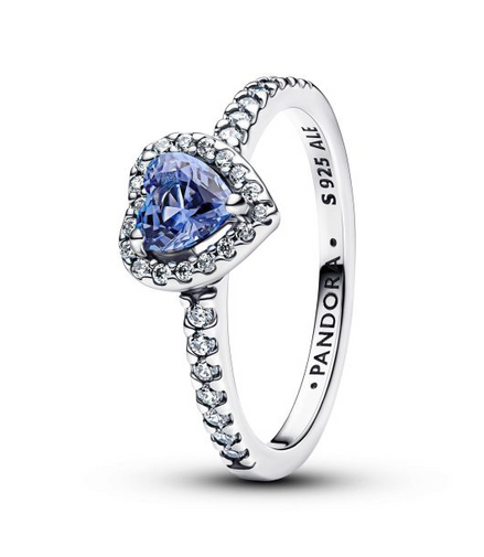 Pandora Sparkling Blue Elevated Heart Ring Size 6