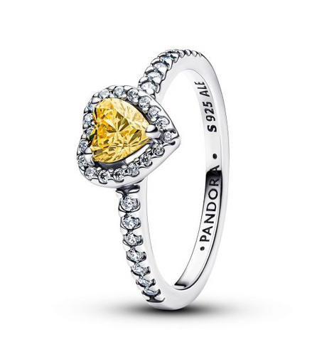 Pandora Sparkling Yellow Elevated Heart Ring Size 6