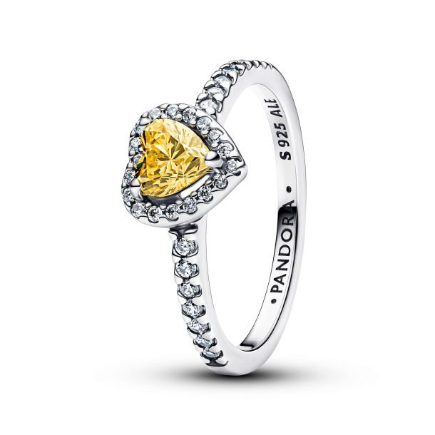 Pandora Sparkling Yellow Elevated Heart Ring Size 7.5