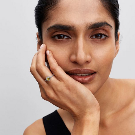 Pandora Sparkling Yellow Elevated Heart Ring Size 7.5