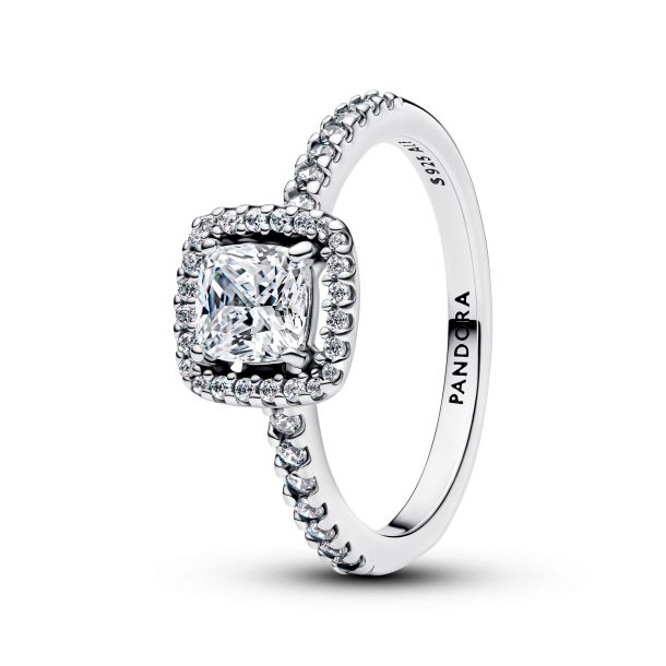 Pandora Sparkling Square Halo Ring Size 7