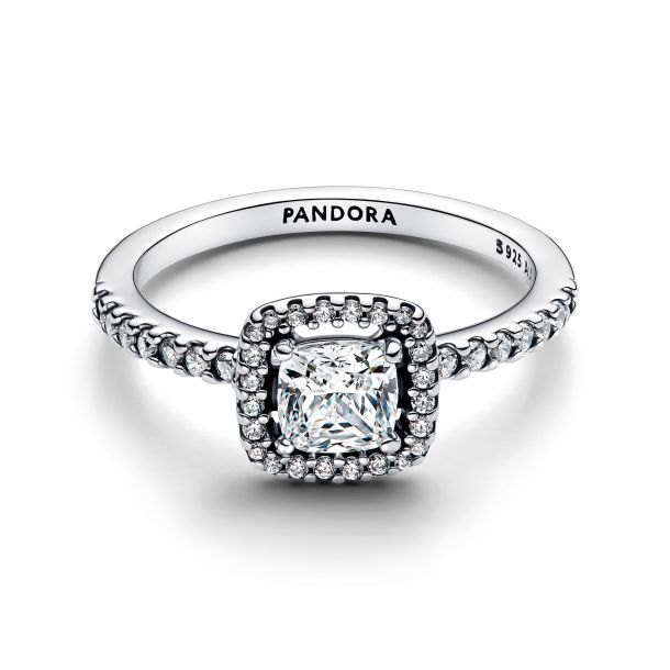 Pandora Sparkling Square Halo Ring Size 7