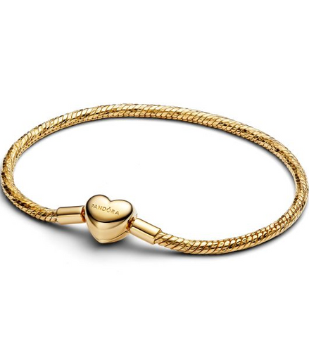 Pandora Moments 14K Gold-Plated Heart Clasp Snake Chain Bracelet Size 19