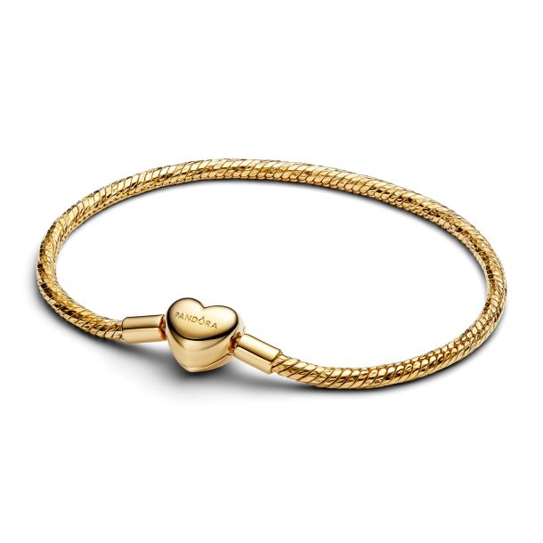 Pandora Heart Clasp Faceted Gold-Plated Snake Chain Bracelet Size 17