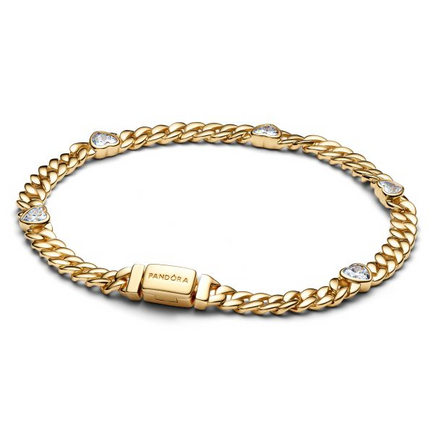 Pandora Timeless Heart Gold-Plated Cuban Chain Bracelet Size 18