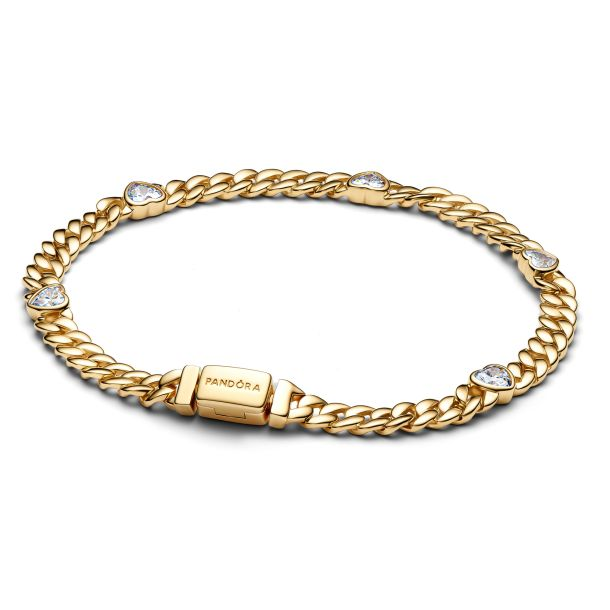 Pandora Timeless Heart Gold-Plated Cuban Chain Bracelet Size 18