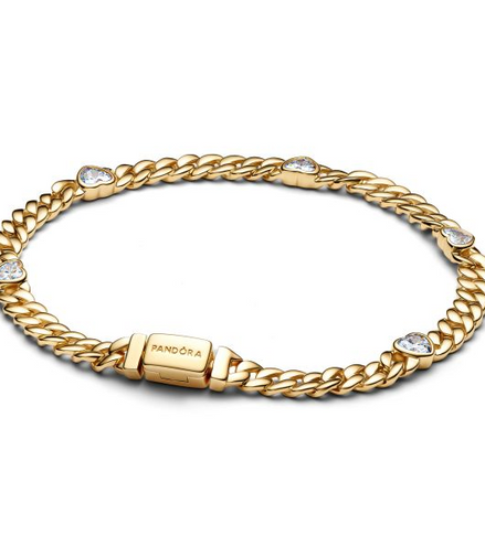 Pandora Timeless Heart Gold-Plated Cuban Chain Bracelet Size 18