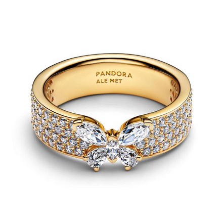 Pandora Sparkling Butterfly Bold Gold-Plated Ring Size 7