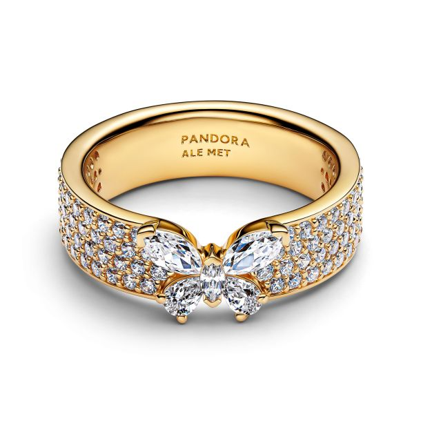 Pandora Sparkling Butterfly Bold Gold-Plated Ring Size 7