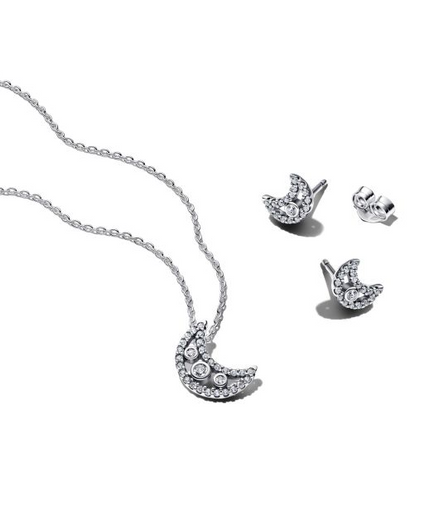 Pandora Moon Stud Earrings and Pendant Necklace Gift Set
