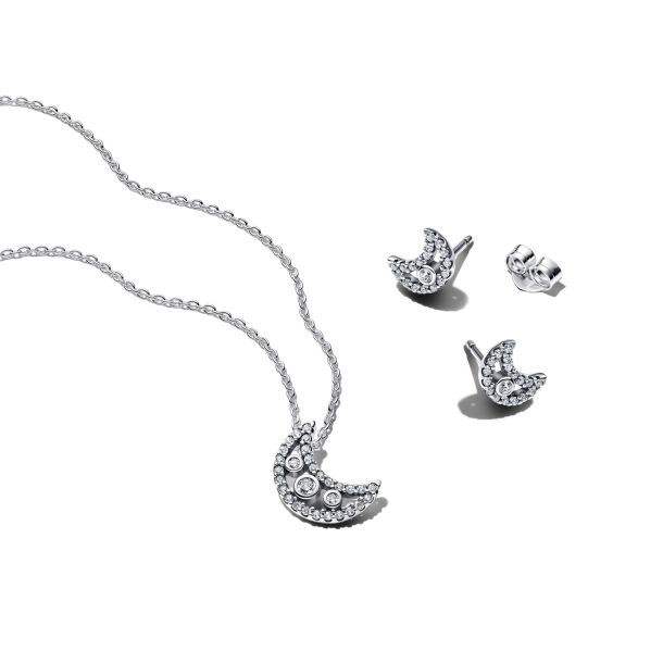 Pandora Moon Stud Earrings and Pendant Necklace Gift Set