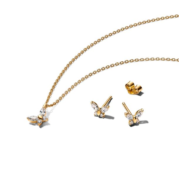 Pandora Golden Butterfly Stud Earrings and Pendant Necklace Gift Set