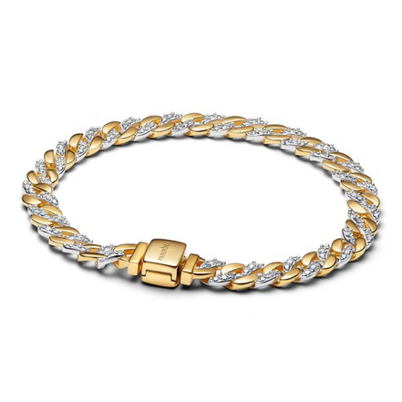 Pandora Timeless Two-Tone Pavé Cuban Chain Bracelet Size 16