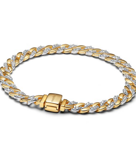 Pandora Timeless Two-Tone Pavé Cuban Chain Bracelet Size 18