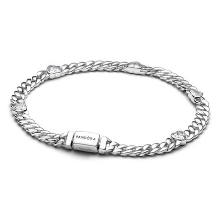Pandora Timeless Heart Cuban Chain Bracelet Size 16