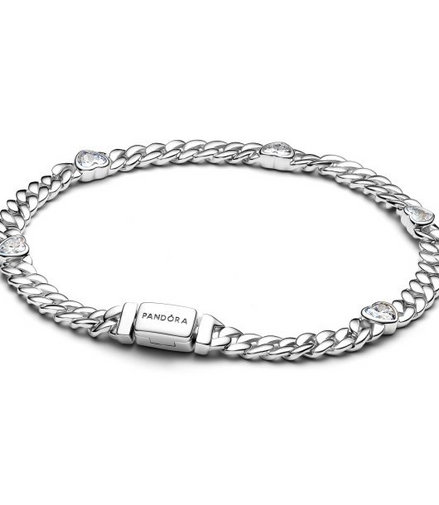 Pandora Timeless Heart Cuban Chain Bracelet Size 20