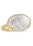 Doves 18K Yellow Gold White Orchid Clear Quartz Mother Of Pearl And Diamond Ring