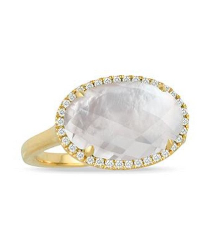 White Orchid Clear Quartz Mother Of Pearl And Diamond Ring